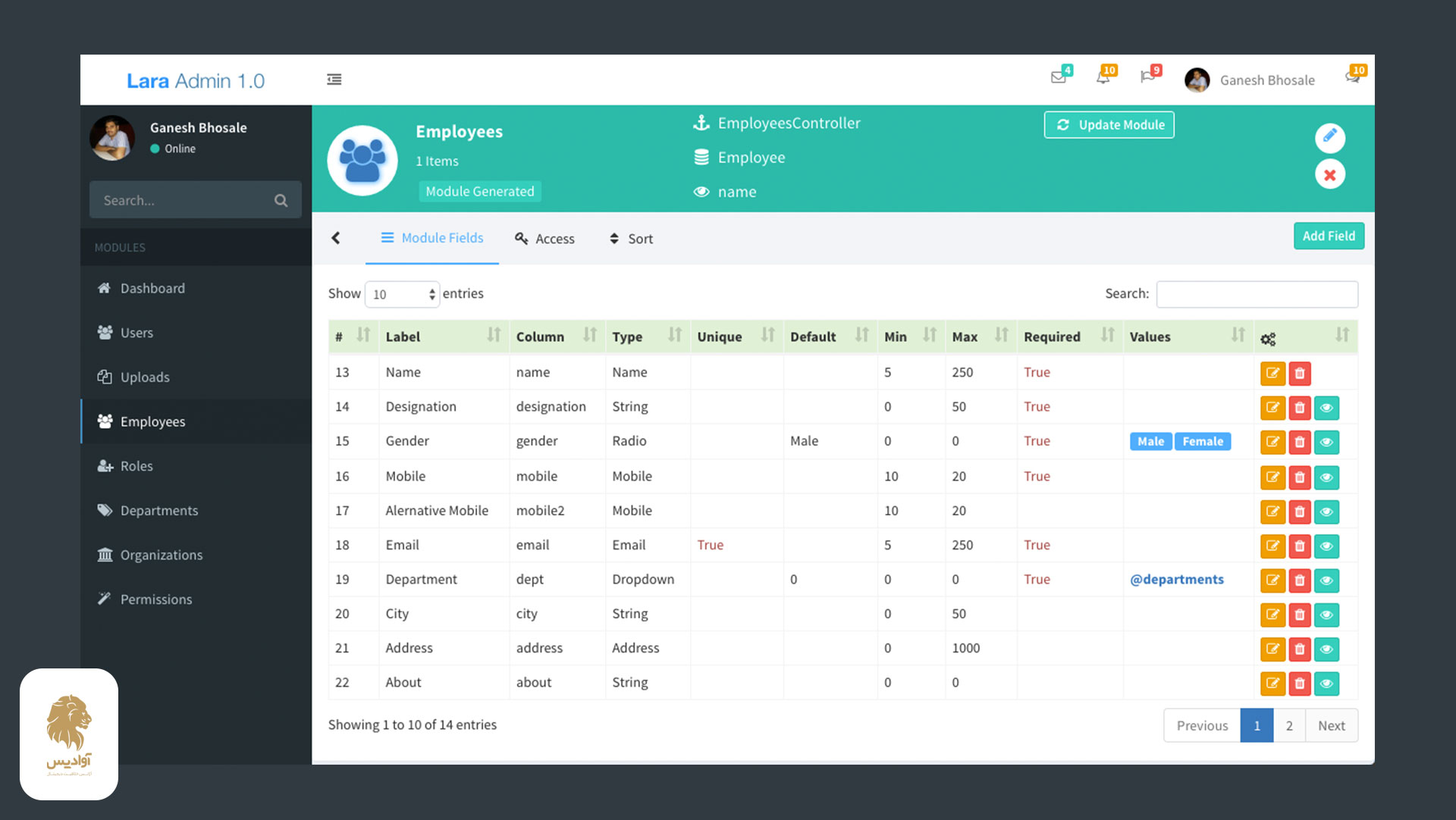 پنل ادمین لارا ادمین، LaraAdmin Laravel Panel
