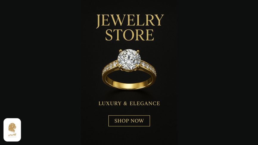 19 از بهترین سایت های طراحی پوستر با هوش مصنوعی (رایگان و تجاری) 16 طراحی بنر عمودی تبلیغات جواهر فروشی با هوش مصنوعی